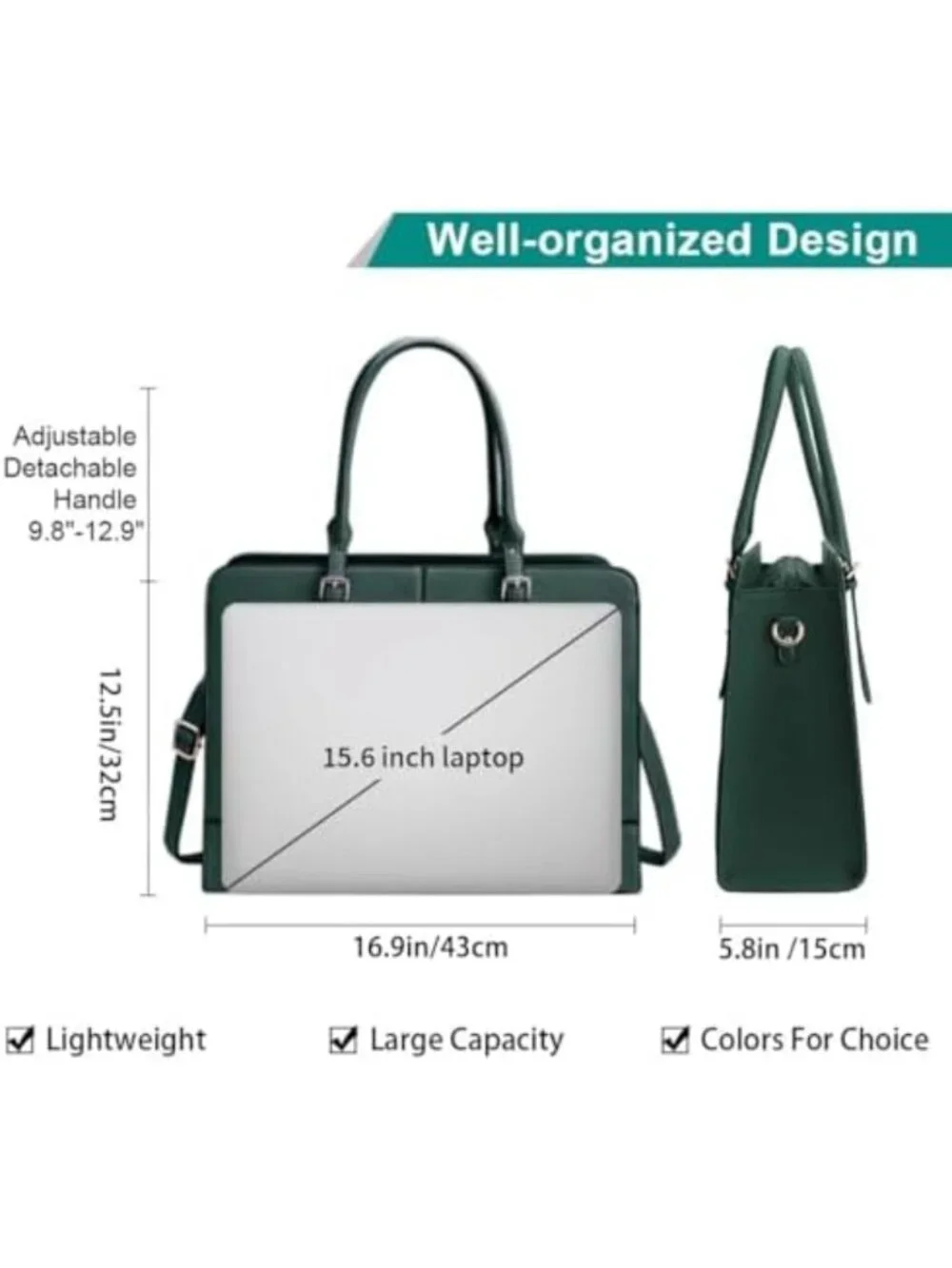 Stylish Leather Laptop Tote for Women - 15.6 Inch Work Bag, Computer Carrier